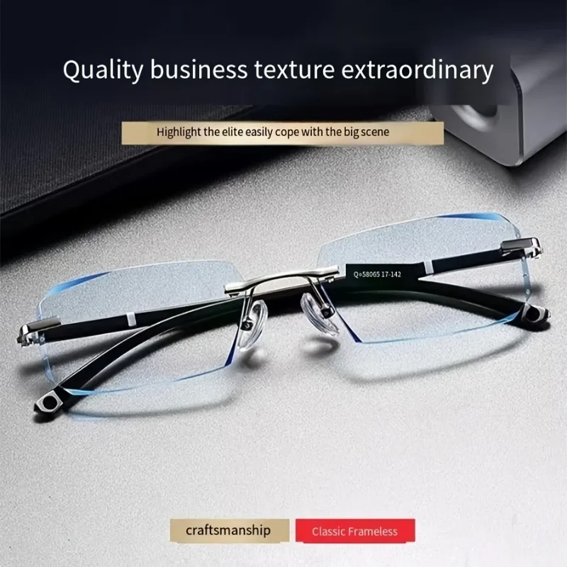 Vintage-Stil Rahmenlose Herrenbrille mit Blaulichtschutz. 2-teiliges Set