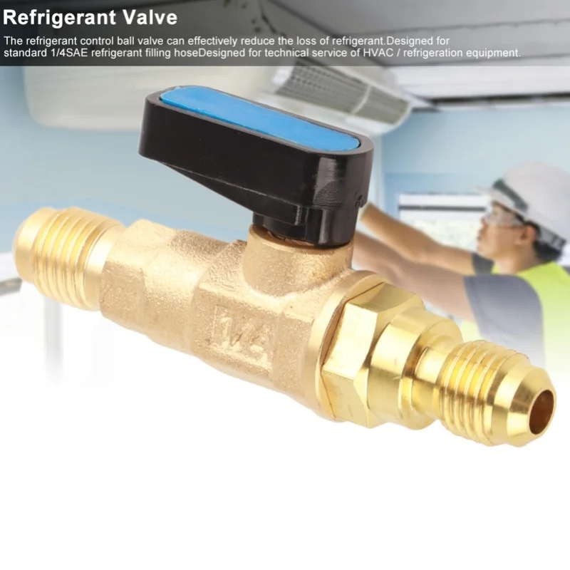 Refrigerant Control Valve Fitting 1/4SAE Air Conditioning Refrigerator Tools Adapter Fluorine Ball Valve