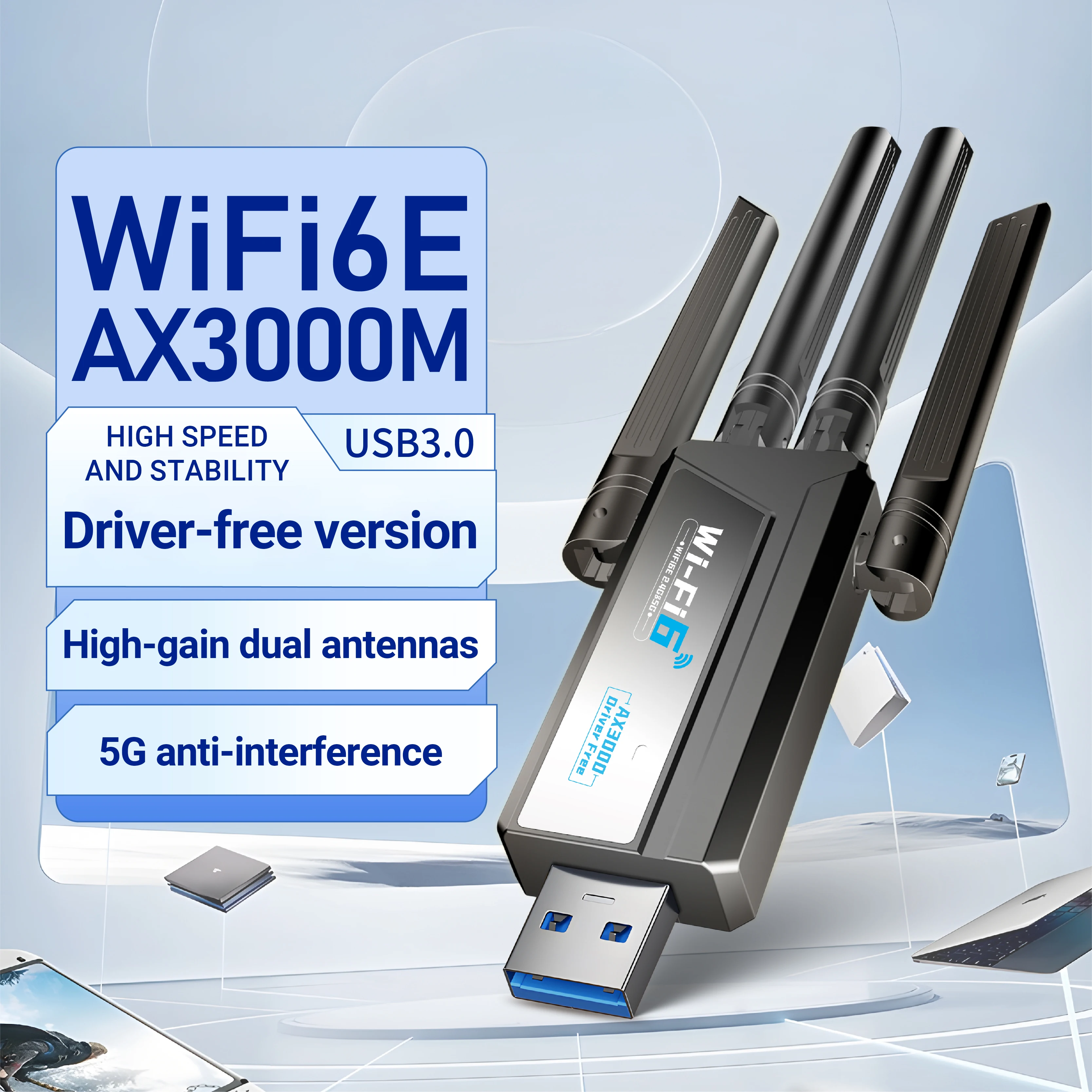

WALRAM WiFi 6E AX3000M Wireless Network Card 3000Mbps Dual Band USB 3.0 2.4G/5GHz 802.11AE WiFi Receiver Adapter For Win10/Win11