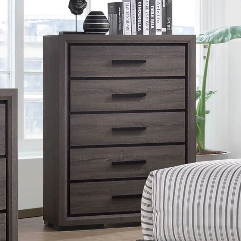

Modern Two-Tone Chest with Black Trim and Gray Finish Finger Pull Handle