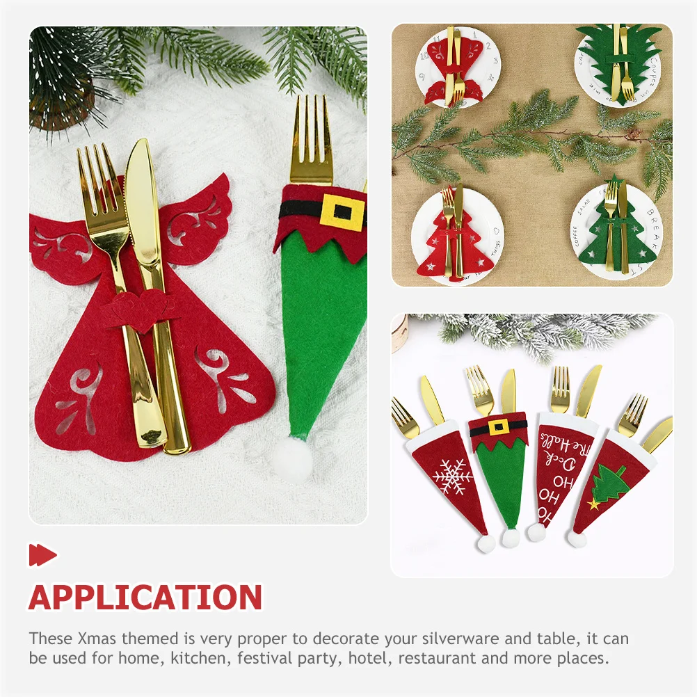 

6Pcs Christmas Cutlery Holders Xmas Theme Silverware Fork Cutter Holders Festival Party Table Decoration Supplies