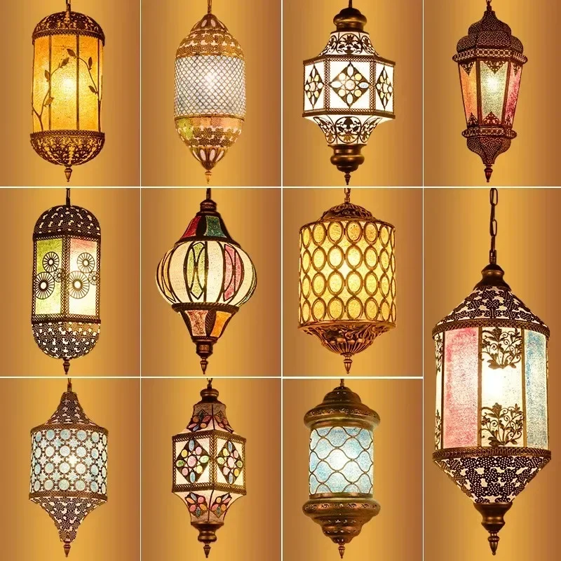 Luminária pendente de vidro manchado, luminária para sala de jantar, sudeste asiático, decoração de casa, lustre industrial, lâmpada de teto