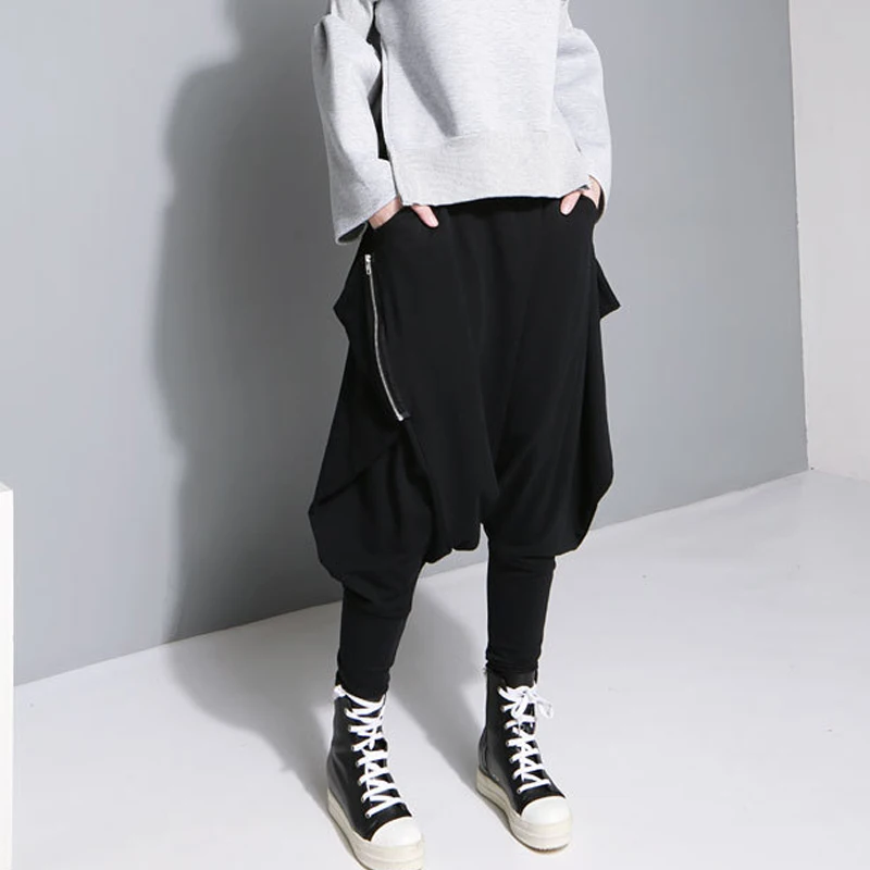 HKSH Spring Summer New Fashion New Streetwear Hip Hop Hanging Crotch Pencil Pants Casual Loose Women Dark Elastic Waist HK1537