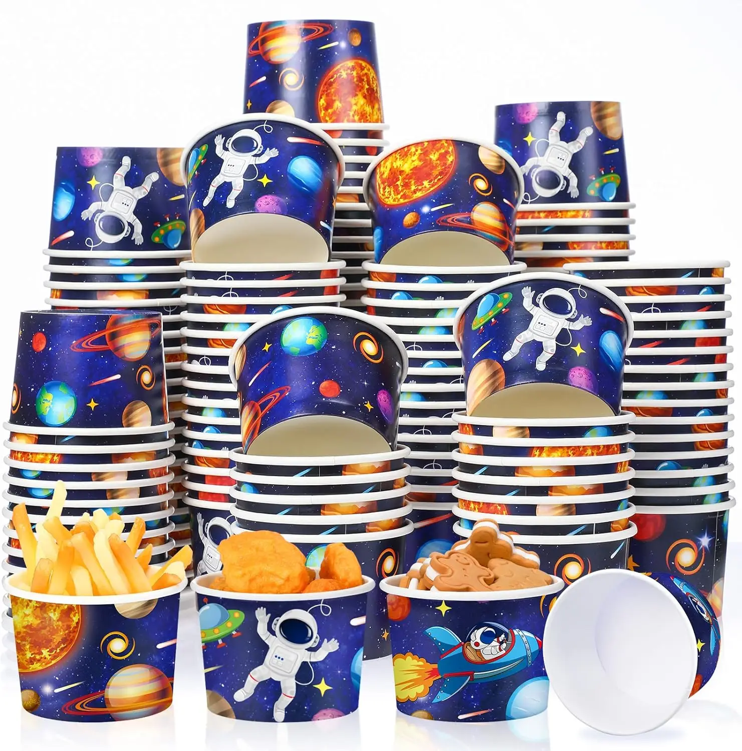

150 Pieces Space Party Supplies Galaxy Ice Cream Paper Cups Disposable Snack Bowls Paper Dessert Soup Bowls for Hot or C