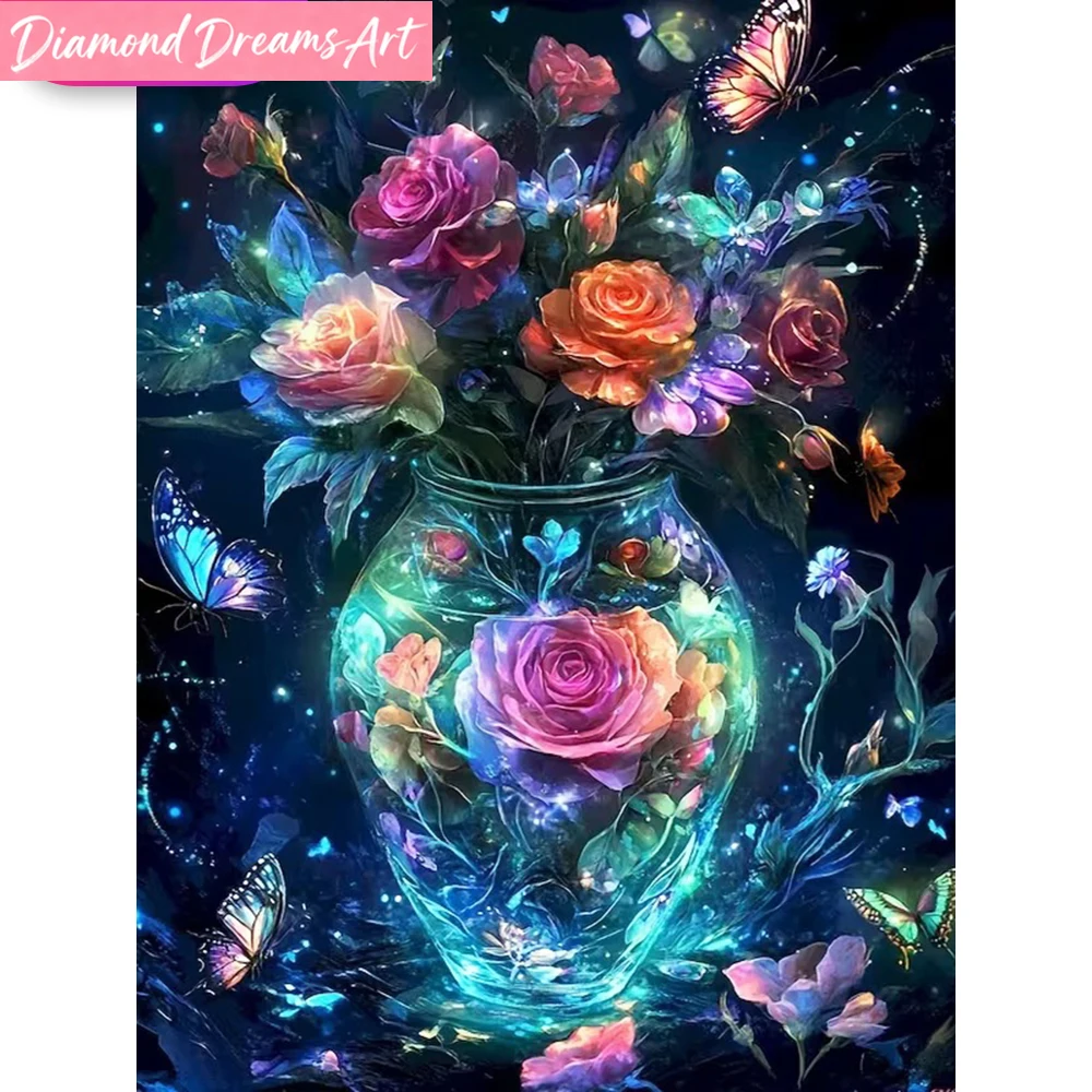 

Frameless, Full Square Round Diamond Mosaic Flower Rose Acrylic Craft Supplies Diamond Painting Vase DIY New Arrival Decor For H