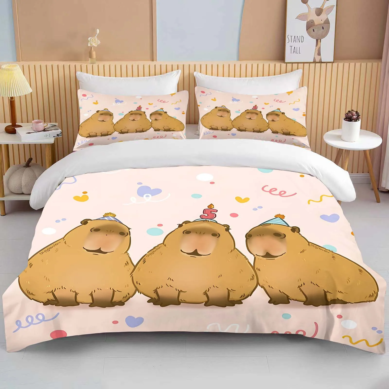 Cartoon MINISO Cute Capybara Printed Bedding Set Cartoon Anime Duvet Cover Comforter Pillowcase Boys Girls Children Adults King