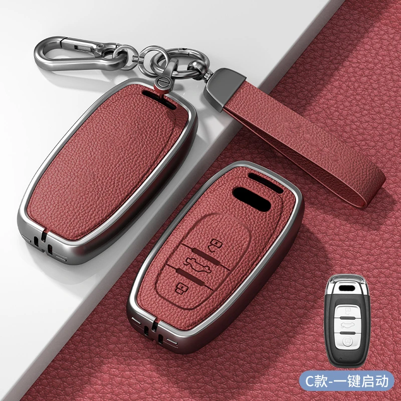 Skóra ze stopu cynku do Audi A1 A3 A4 A5 A6 A7 A8 Quattro Q3 Q5 Q7 Smart Remote Car Key Case Cover Fob Keychain Akcesoria