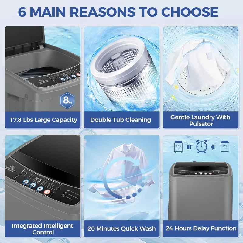 غسالة محمولة من Nictemaw، غسالة محمولة بوزن 17.8 رطل، مجموعة غسالة ومجفف مدمجة بقدرة 2.4 قدم