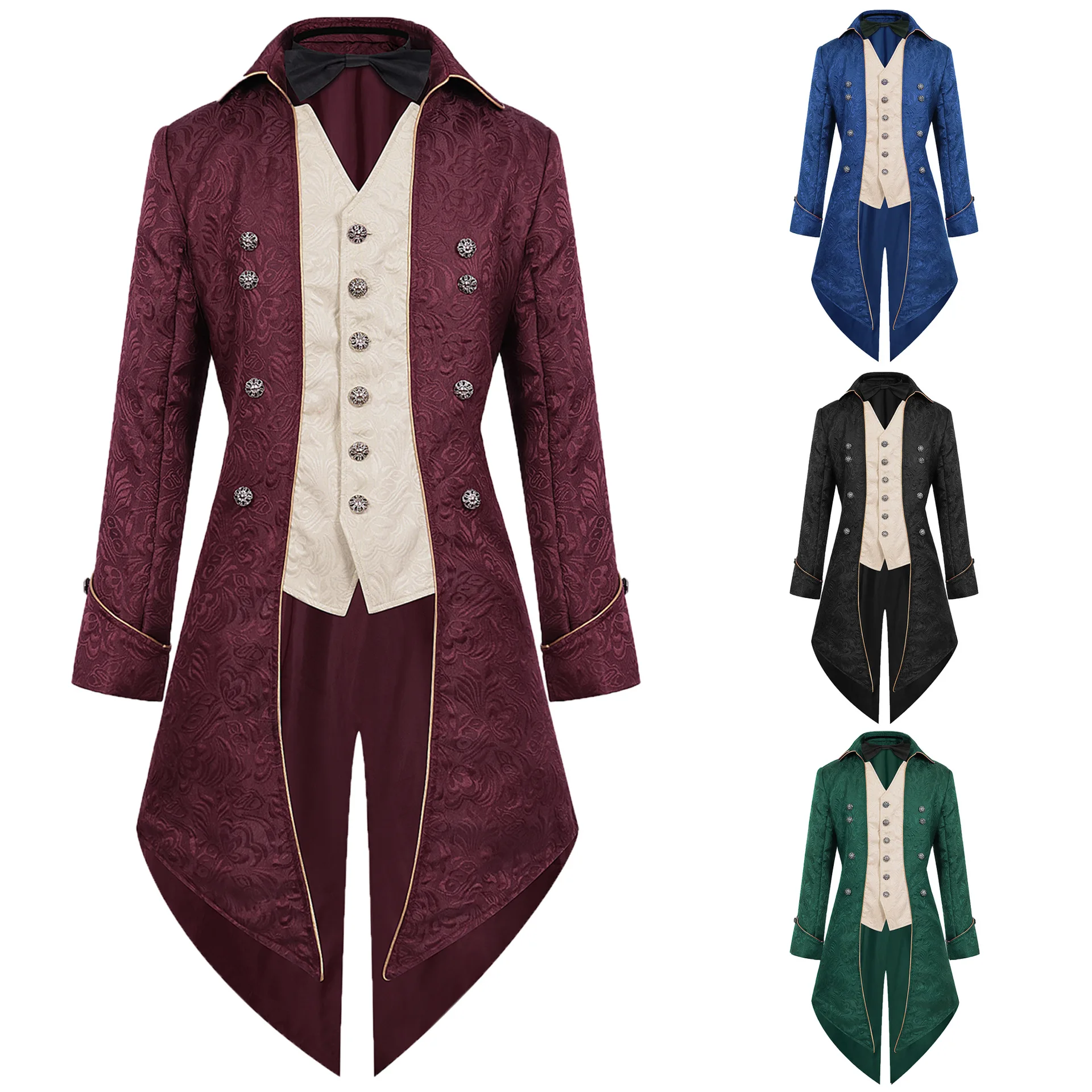 

Men Medieval Tuxedo Coat Retro Steampunk Party Renaissance Costume Victorian Tailcoat Stage Halloween Event Long Jackets