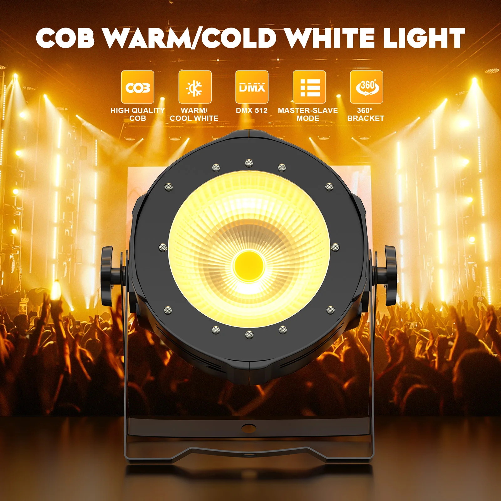 U'King 2PCS 100W COB LED Par Light Aluminium DMX Control Warm/Cold White LED Stage Light Effect for DJ Concert Party Wedding