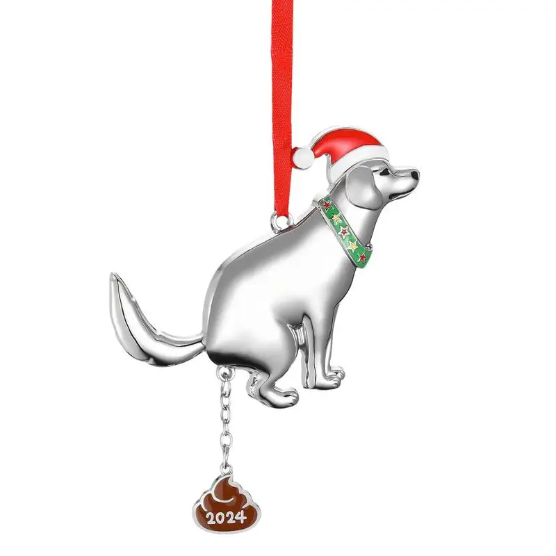 Dog Pooping Ornament Funny Hangable Christmas Decorations Christmas Tree Ornaments 2D Acrylic Holiday Ornaments for Christmas