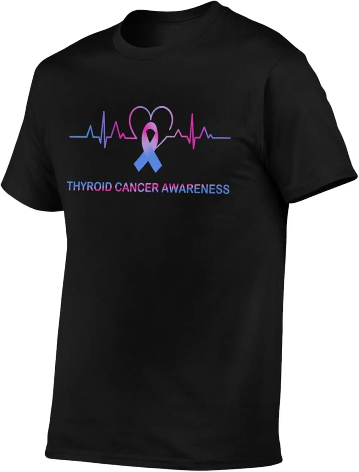 Thyroid Cancer Awareness Heart-Beat Flag Interesting Adult Short-Sleeve Crewneck Cotton T-Shirt Men's