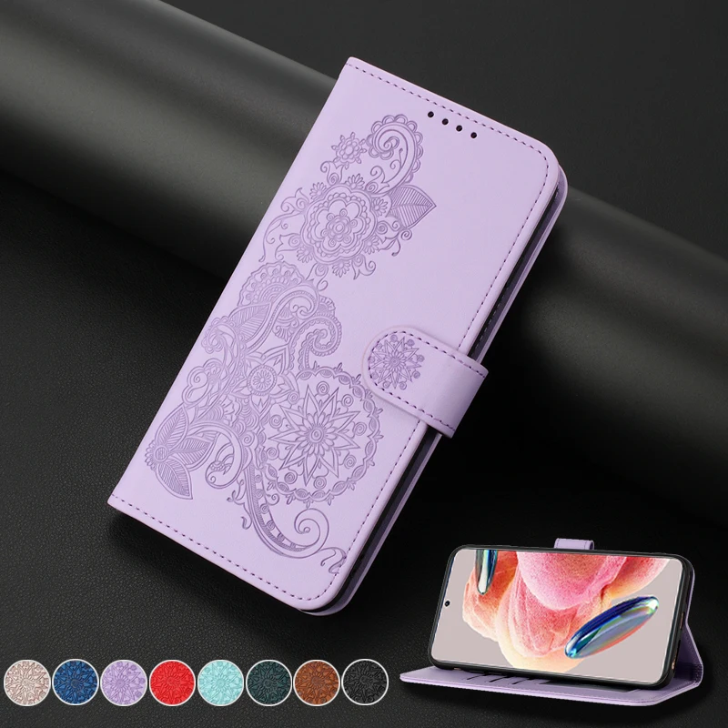 Wallet Datura Embossed Leather Phone Case For Xiaomi Redmi 12 10C 9 9A 9T Note 12 12S 12 Pro Plus 11 11S 11 Pro 10 Pro 9 8 Pro 7