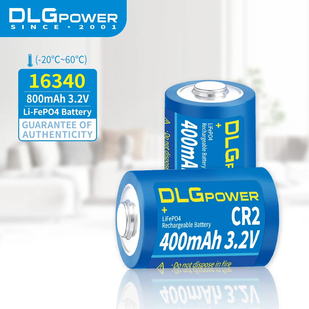 DLGPOWER 400mAh LiFePo4 Battery 3.2V Rechargeable battery CR2 400mAh battery 2000 Discharge Cycle Toy Smoke alarm mouse