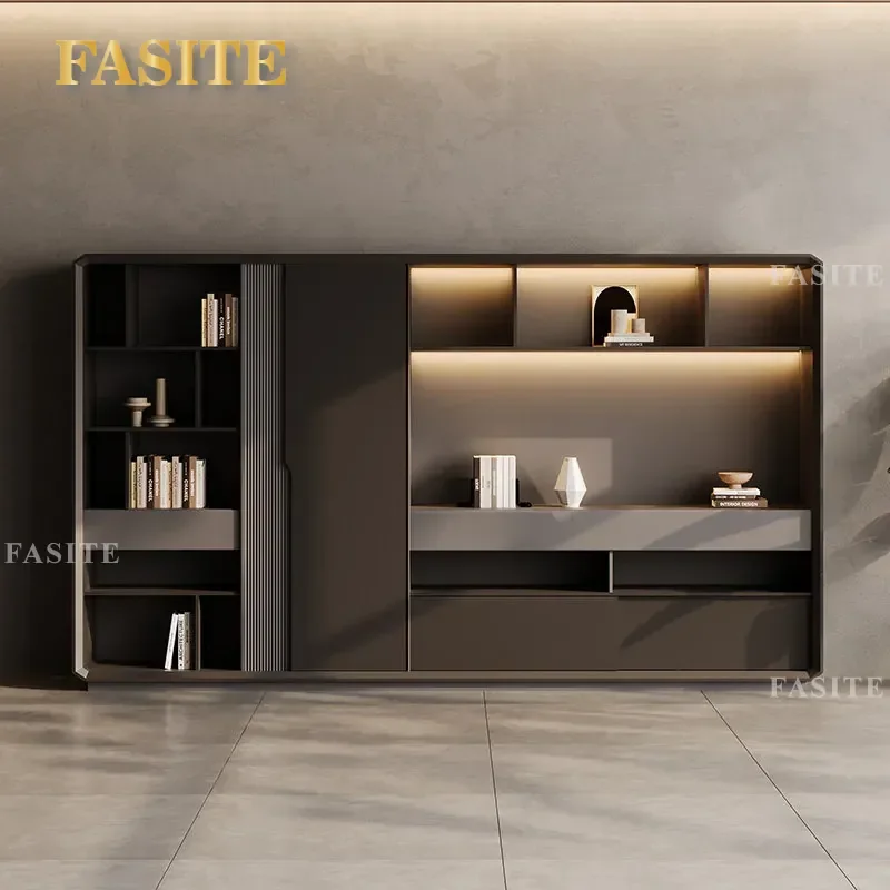 For File Cabinet Locker Italian Minimalist Floor Background Cabinet Bookcase Storage Data Cabinet