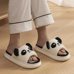 Pantofole da casa Panda Cat donna estate carino lino coppie Indoor antiscivolo spessi sandali divertenti Cartoon Kawaii scarpe da casa 2024 nuovo