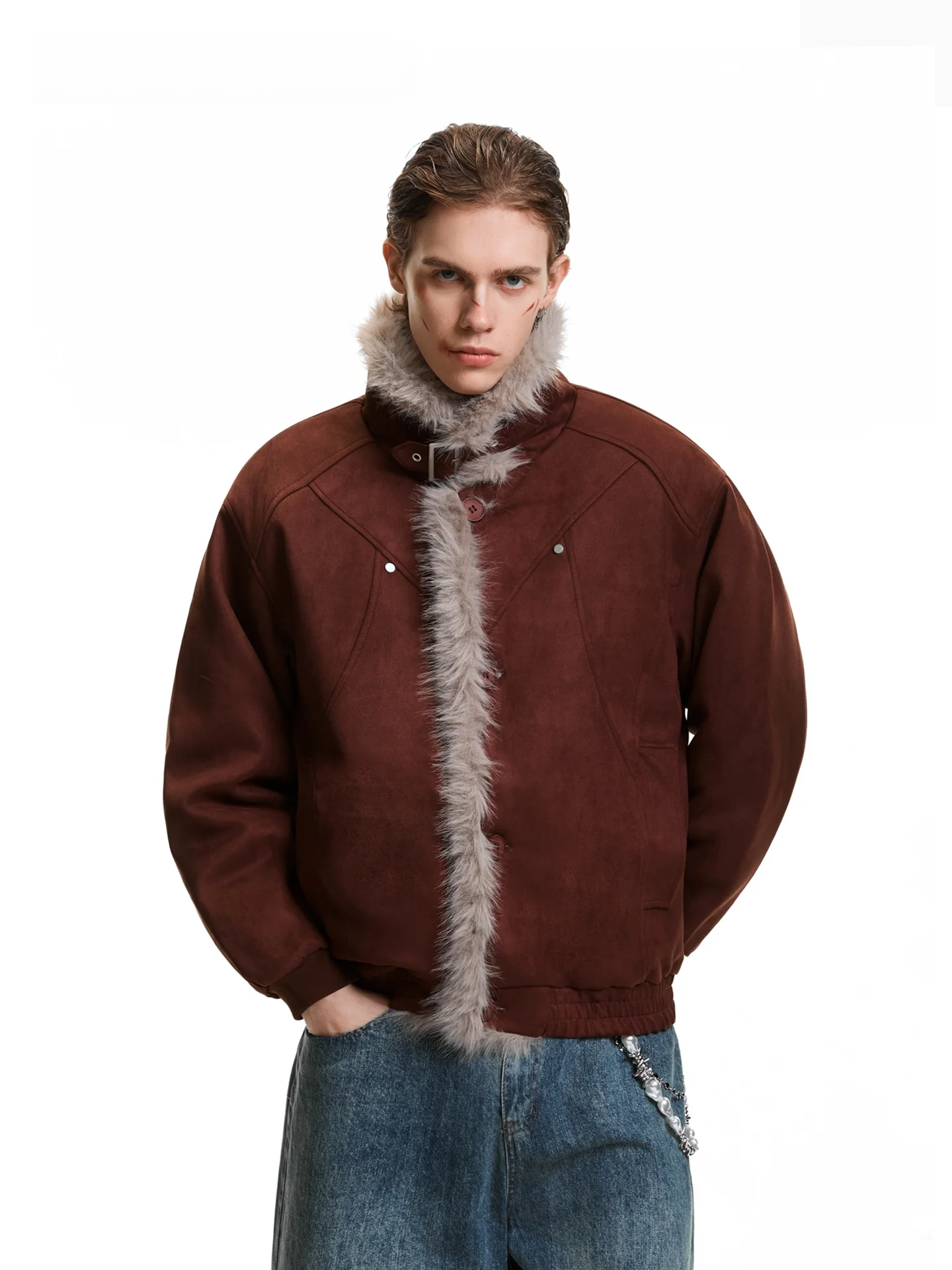 SDMADE American Retro Suede Jacket Men's Women's Loose High-End Feeling Fur Collar Cotton Coat Warm Thickened Long Sleeve