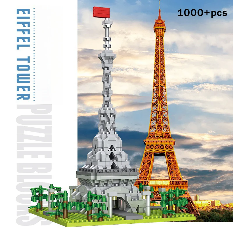 Creative Desktop Decoration Building Micro Brick Toy World Famous Building Eiffel Tower Mini Block Model Birthday Gift