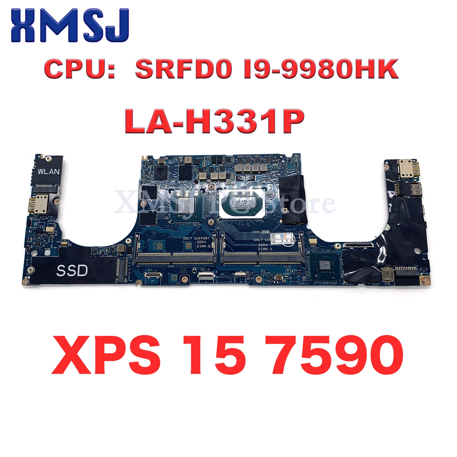 FOR DELL XPS 15 7590 Laptop Motherboard LA-H331P With SRFD0 I9-9980HK CPU GTX1650 GPU 04KR2M 4KR2M CN-04KR2M 100% Working Well