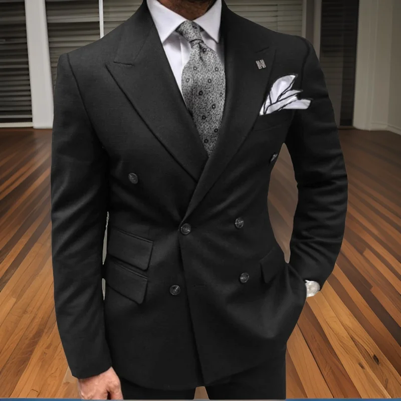 

Men's Double Breasted Suits for Wedding Business Peak Lapel Slim Fit Formal Groom Tuxedo Custom 2 Pcs Costume Italian Fashion