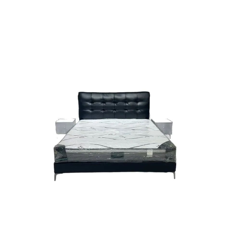 

Simple waffle master bedroom black high end atmosphere Italian floor to ceiling solid wood soft bag double
