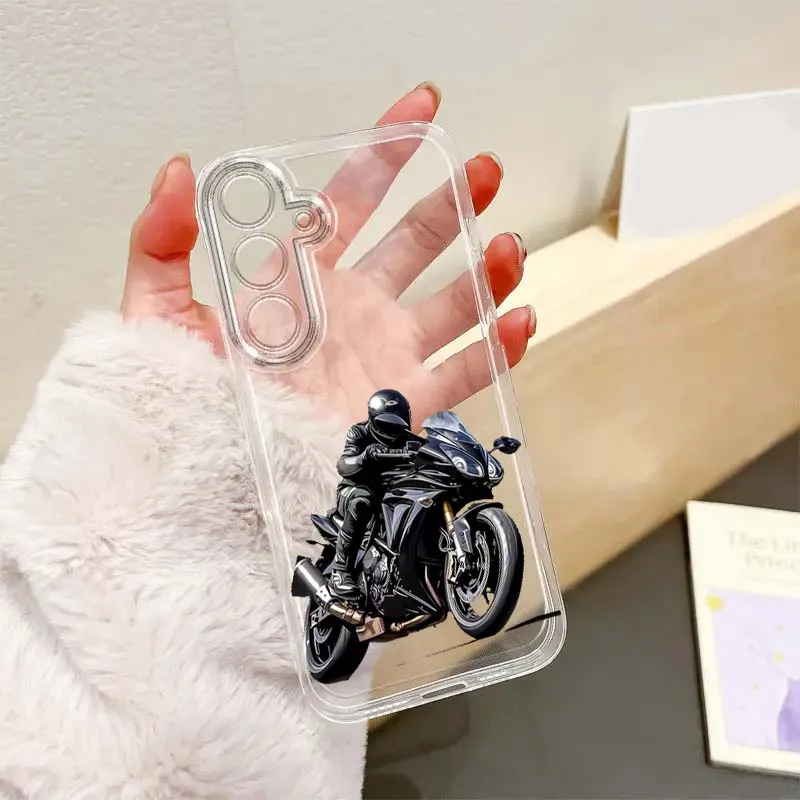 

Fashion motorcycle rider For Samsung Galaxy S25 S24 S23 S22 S21 S20 S10 Lite Plus FE Edge TPU 5G Transparent Phone Case