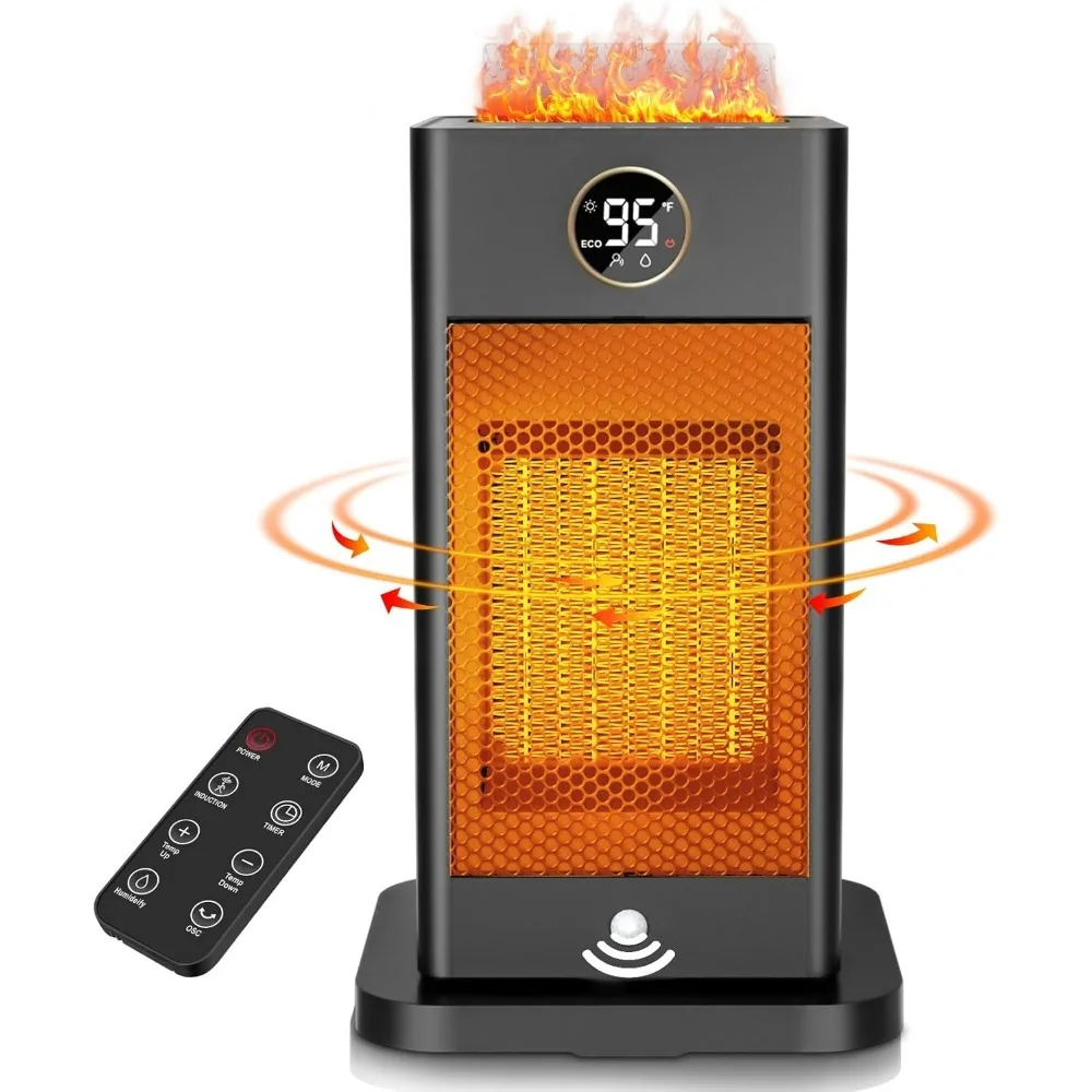 

1500W PTC Space Heater Large Room,2s Fast Heating Heater with Sensor/Humidifier/3D Flame Heat Up 260 sq.ft