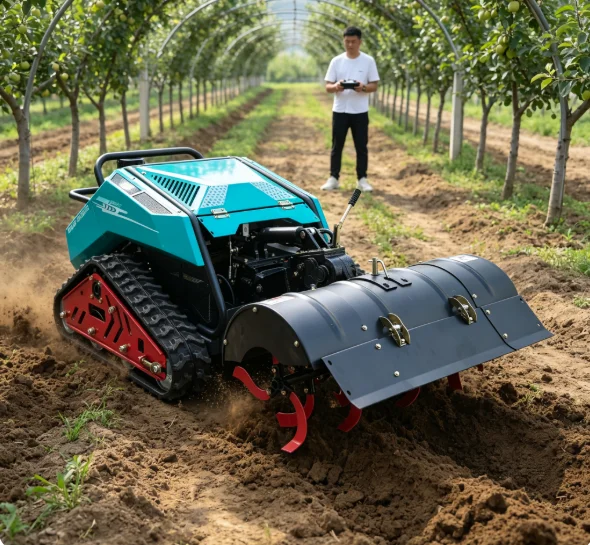 Farm Orchard RC Tracked Rotary Tiller Cultivator Trencher with Hydraulic Cylinder Lift 13kW 1100F