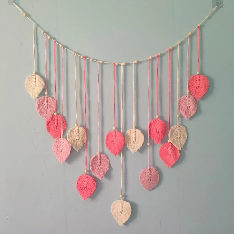 معلقة على الحائط من نسيج نورديك ليف المنسوج يدويًا - علاج مزاج بوهو لغرفة النوم وBnB، ديكور جدار مكرامية بسيط لتزيين الغرفة #4