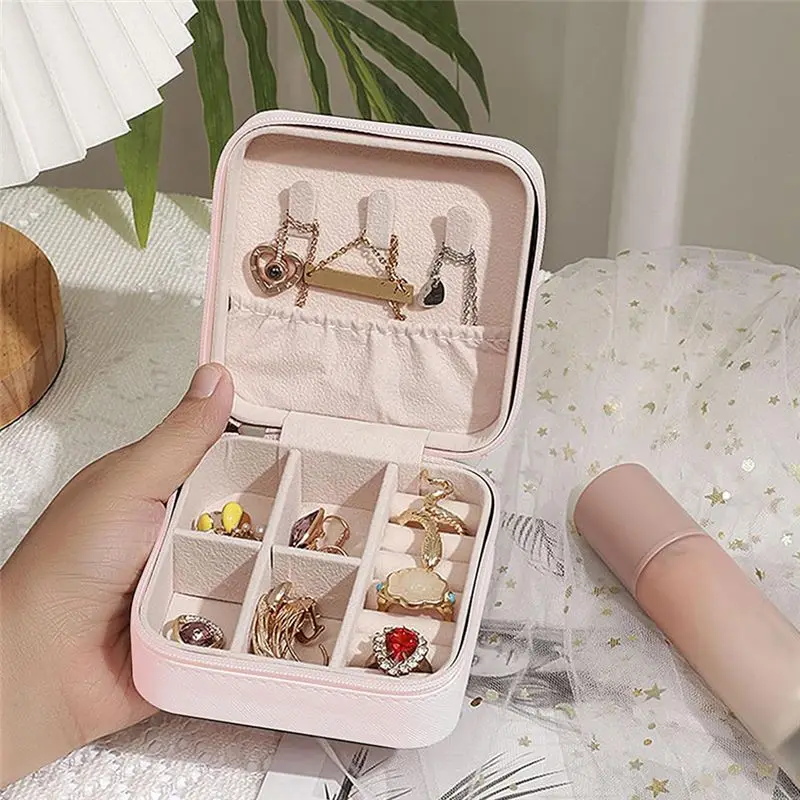 AWAH Mini Jewelry Box PU Leather Portable Travel Jewelry Storage Box Ring Earring Necklace Storage view 3