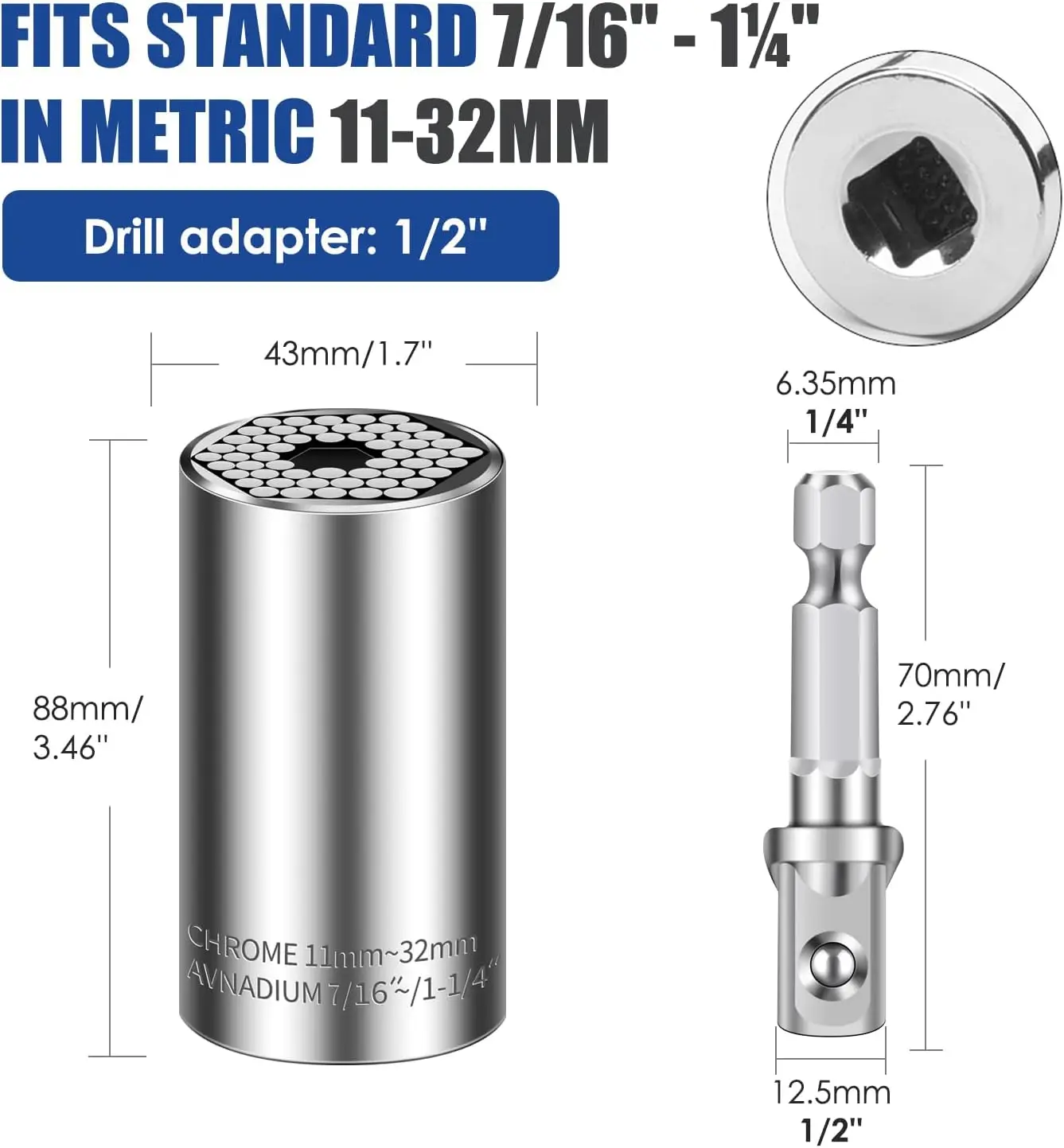 Universal Socket Set (11-32mm 7-19mm) Super Socket for Unscrew Any Bolt Multi-Function Universal Socket Tool Kit with Power Dril