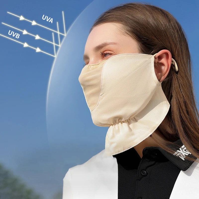 Summer UPF50+ Breathable Thin Chiffon Facial Sunscreen Mask Sports Cycling Driving UV Protection Ice Silk Adjustable Buckle