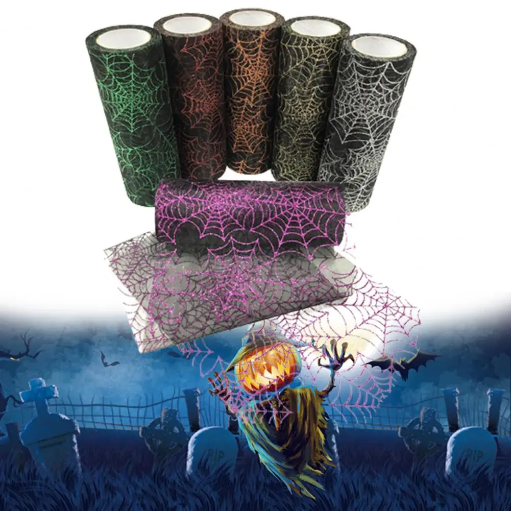 1 Roll Practical Spider Web Tulle Easy to Use 6 Colors  Tulle Roll Halloween Spider Web Decor Roll   for Door  Tulle Roll