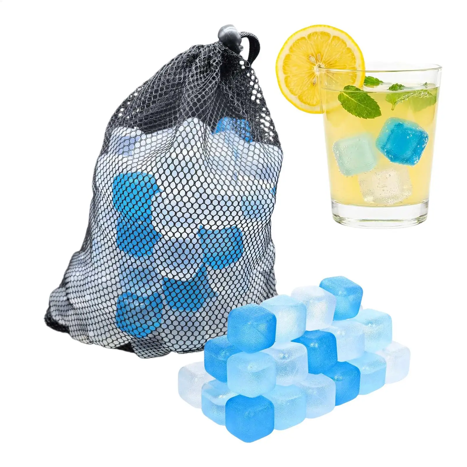 Ice Cubes Reusable 100 Pieces Refreezable Cooling Blocks Slow Melting Ice Cubes for Whiskey Cocktail Coffee Juice Drinking Lunch - view 4