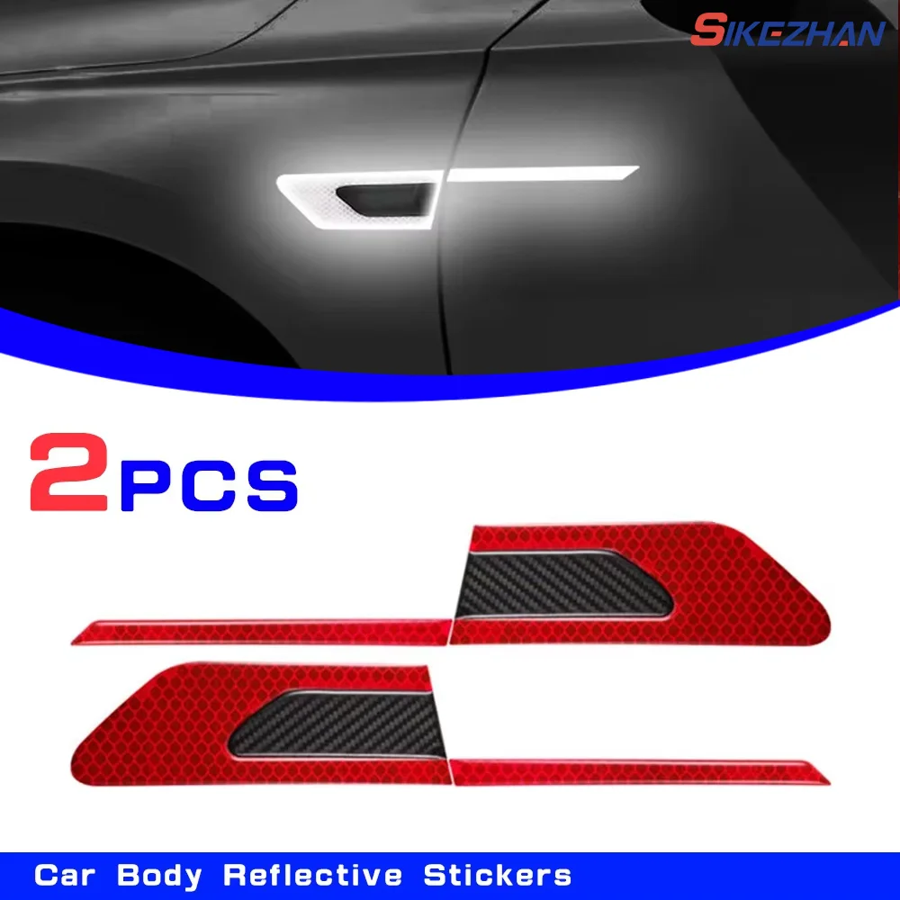 2pcs Car Side Bumper Reflective Stickers Reflective Warning Strip Tape Secure Reflector Stickers Decals Safety Warnin