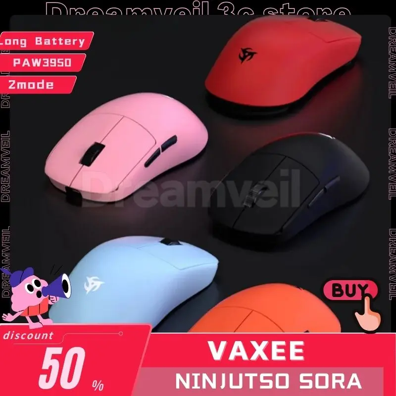 Vaxee Ninjutso Sora 4K Mouse Dual Mode Wireless Gaming Mouse PAW3950 Custom 4KHz Polling Rate Mice Long Battery Life PCAccessory