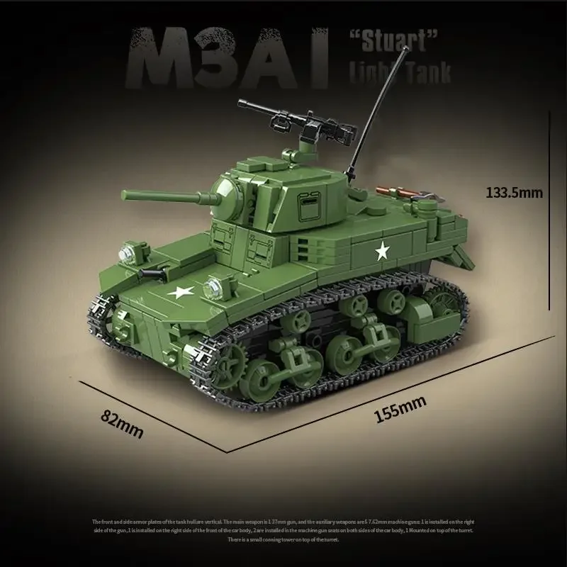 Military World War II USA M3A1 Stuart Light Tank Building Block Toy Collection Model Children For Christmas And Birthday Gifts