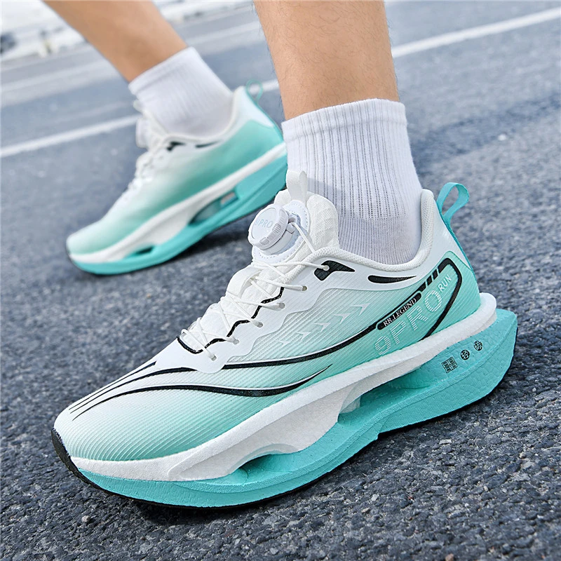 Thick Sole Racing Sneakers Men Women Rotary Buckle Shock Absorbing Fitness Training Outdoor Walking Shoes