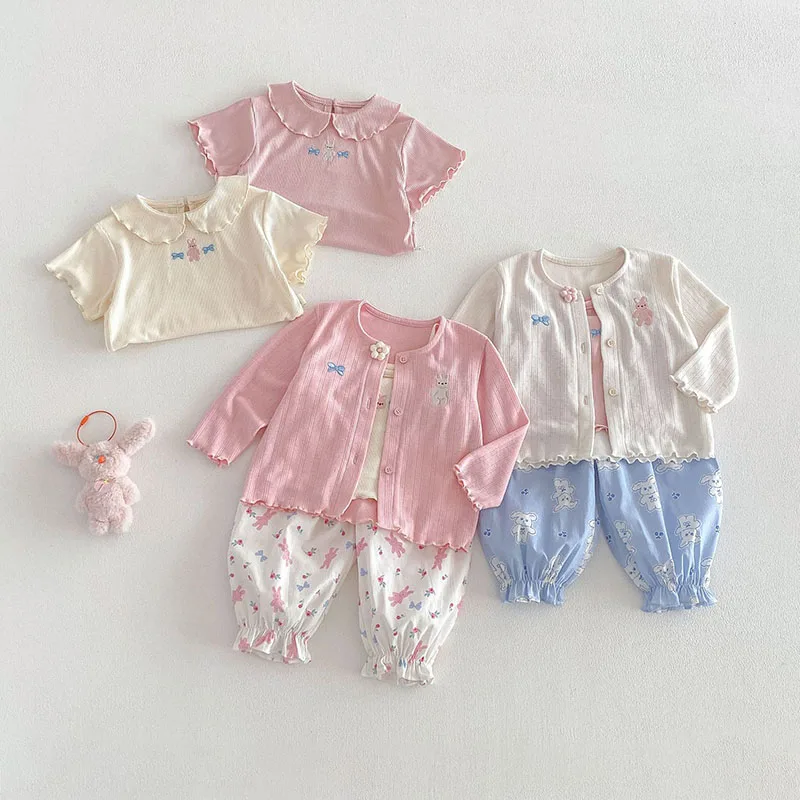 

MILANCEL New Spring Coat for Girls 9M-5T Embroidery Bunny Children's Cardigan Thin Sweet Flower Kids Sweater Jacket Baby Clothes