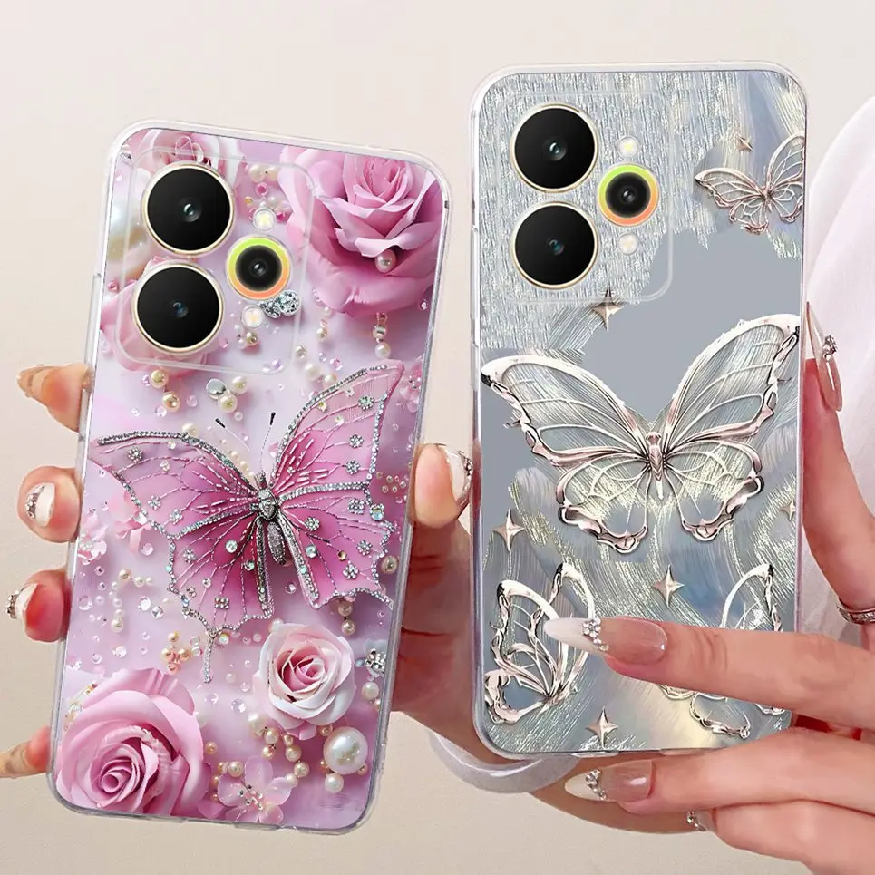 ل Realme 15 / Realme 15 Pro 5G جراب هاتف ملون فراشة فاخرة زهرة المرأة موضة لينة سيليكون غلاف واضح الغطاء الخلفي