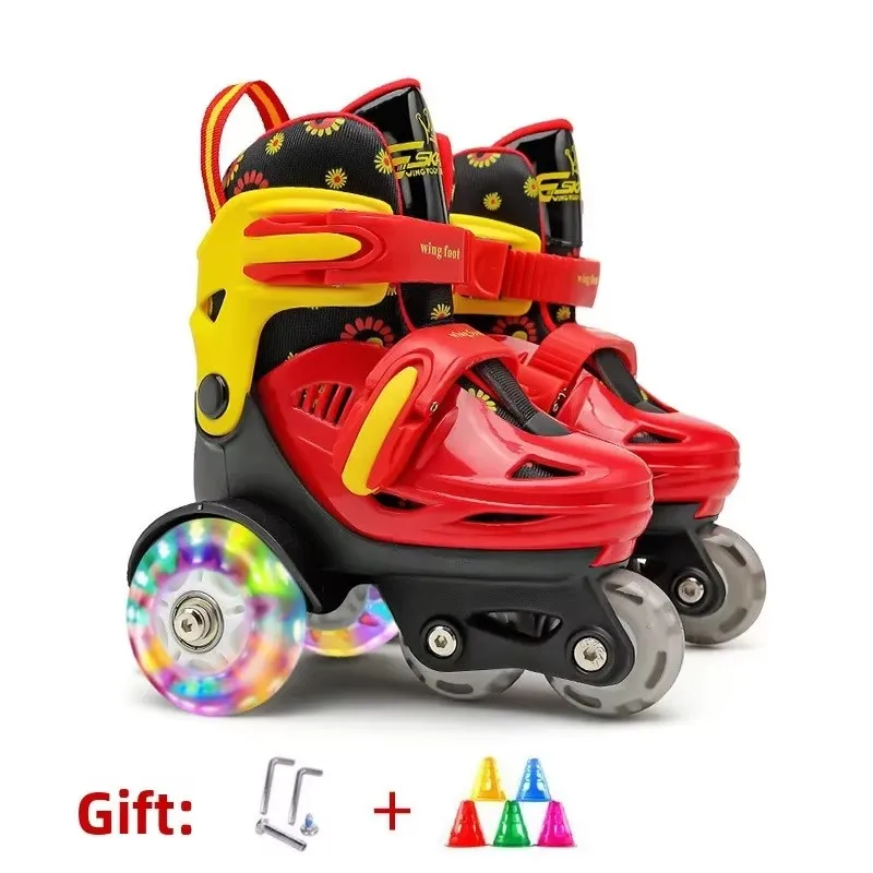 Adjustable Size Kids 4 Wheel Flash Double Row Skates, Beginner Children Speed Roller Skates