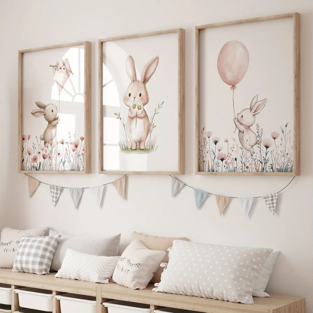 Impressions sur toile d'art mural de lapin minimaliste moderne sans cadre, bénédictions de pâques, décor de lapin, pour la décoration de la maison dans le salon