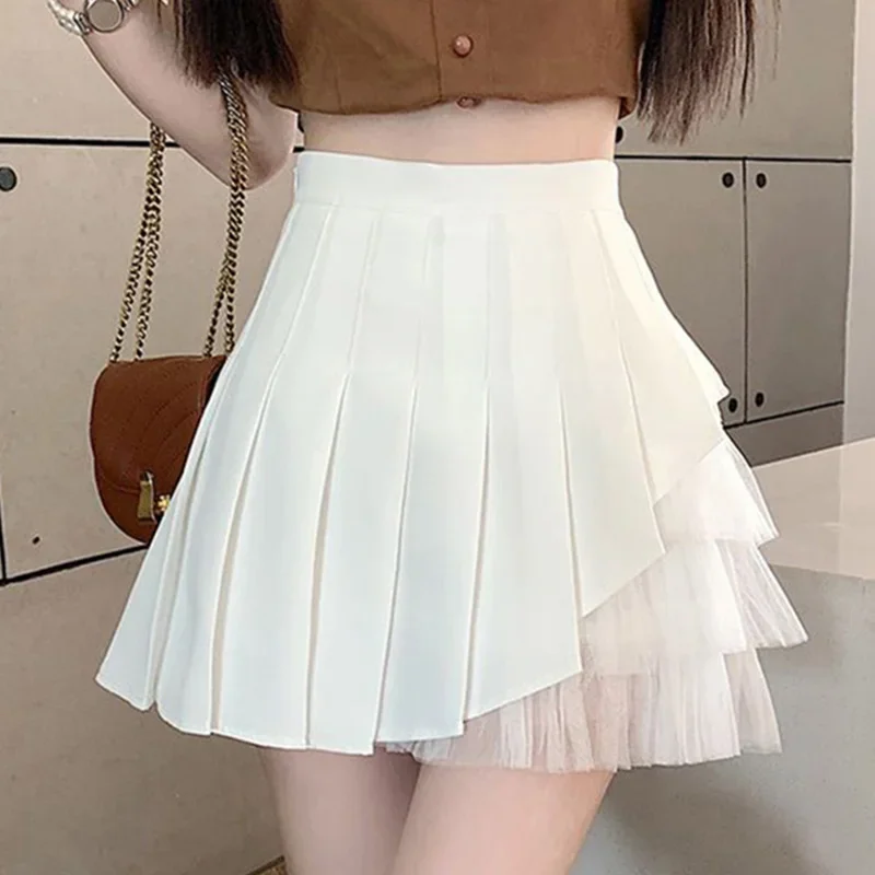 

Fashion Loose High Waist Spliced Gauze Folds Skirts Female Clothing Summer New Oversized Office Lady Asymmetrical Skirt