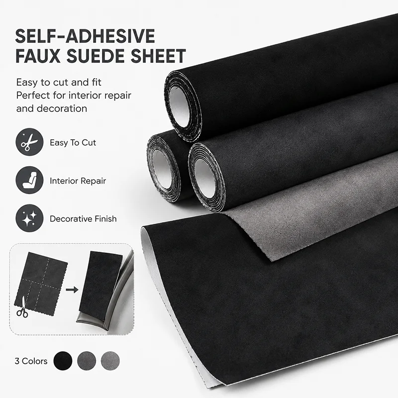 

20x30-100x143cm Self Adhesive Suede Fabric Velvet Cloth Car Interior Door Panel Dashboard Trim Faux Leather Repair DIY Wrap Roll