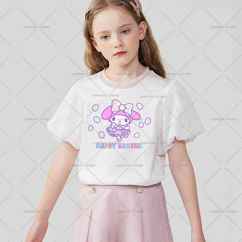 Cinnamoroll Easter Egg Printed Stickers For Clothes Sanrio Cartoon Hello Kitty Patches Iron on Transfers On Girls T-shirt Decor