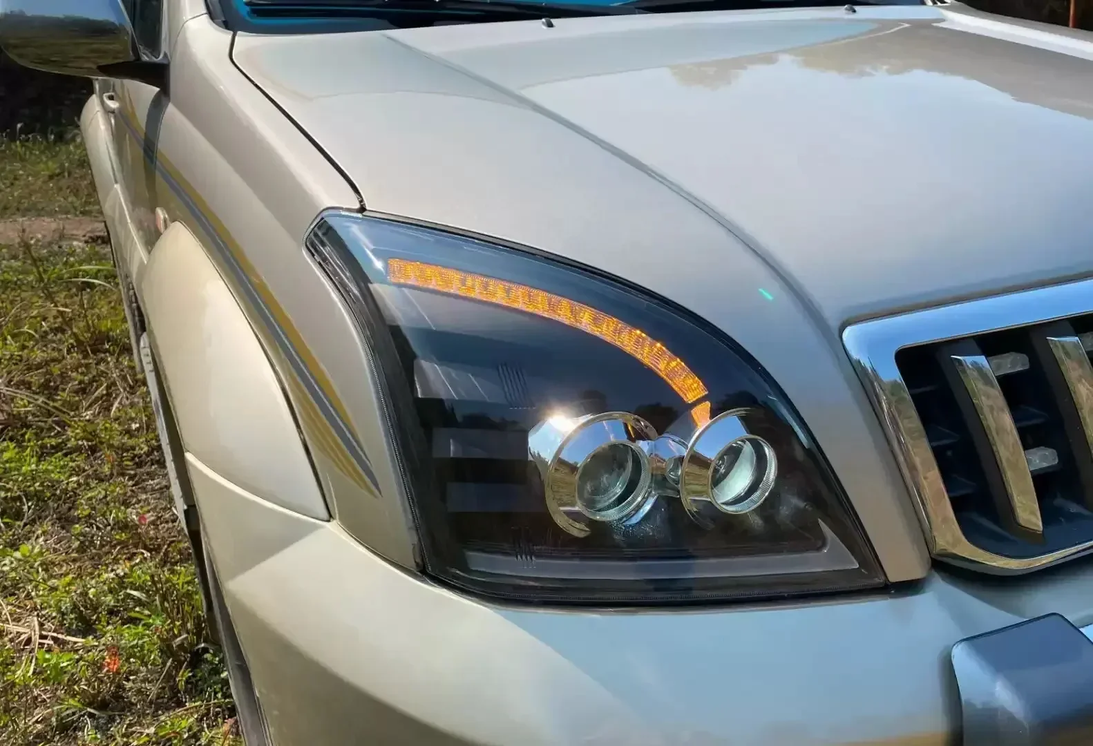 2PCS Car Xenon Headlight Led  headlamp Daytime Running Light DRL Low High Beam for Toyota Land Cruiser 03-09 Turn signals