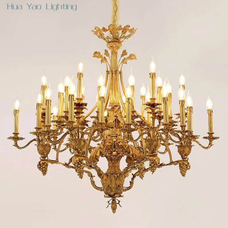 

2025 European 36 Lights Solid Brass Lost Wax Casting Lustre Salon Antique Lamp High End Chandelier