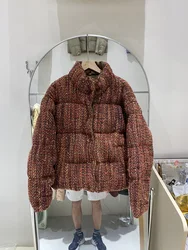 Winter-Daunenmantel im neuen Design für Damen mit dickem, warmem Tweed-Weiß-Entendaunen-Warmmantel 2024, neu