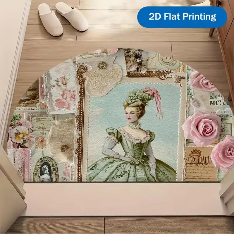 Rococo Style Semi-circular Carpet European Court Style Printed Carpet Living Room Bedroom Kitchen Entrance Decoration Carpet