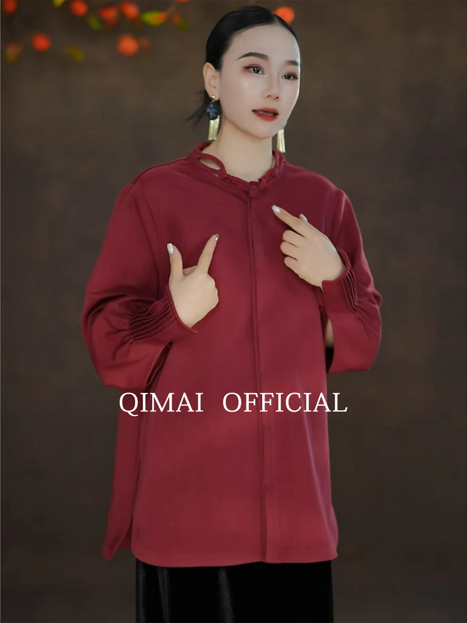 

Красный уникальный красивый новый китайский женский кардиган класса люкс с эффектом омоложения, модный, с длинными рукавами, воротником-стойкой, на пуговицах